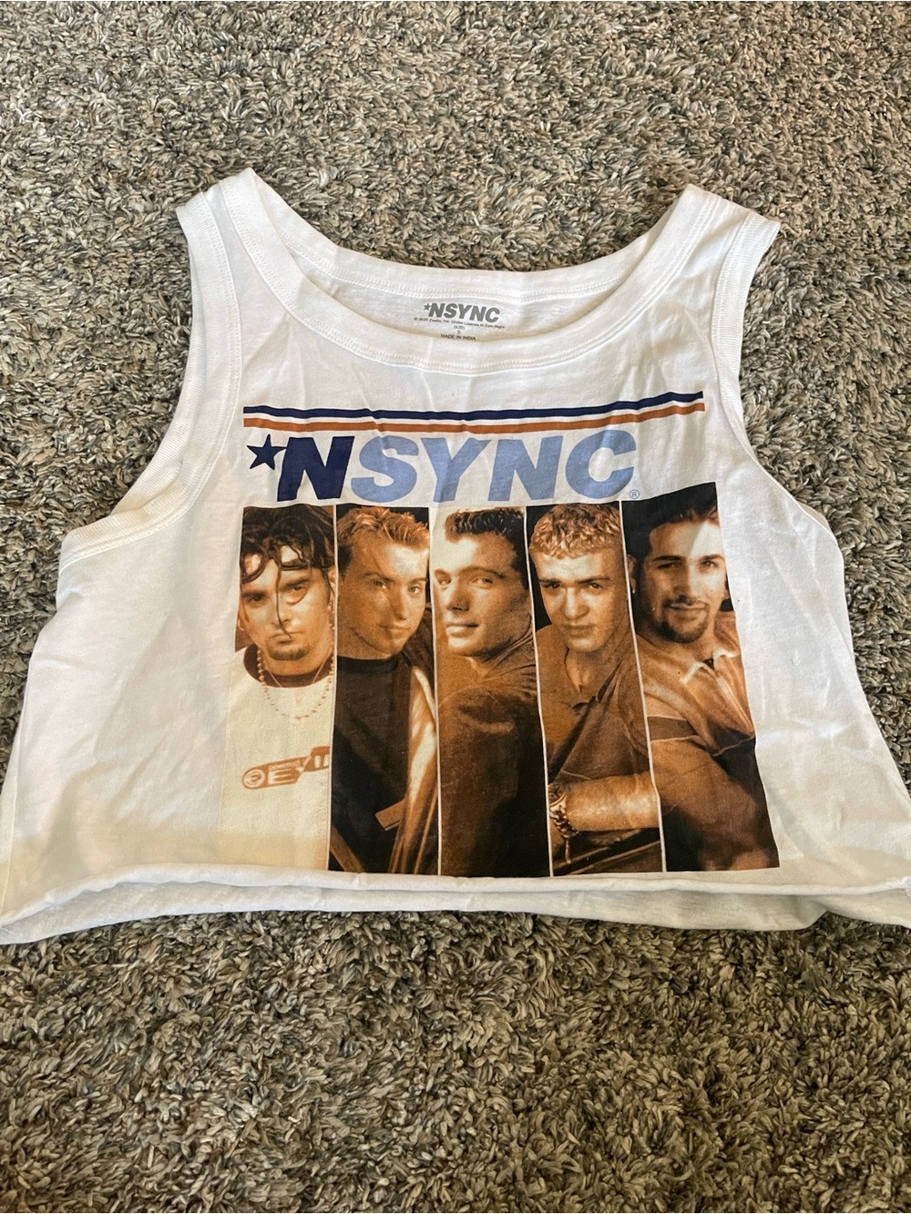 Vintage NSYNC White Graphic Crop Tank Top